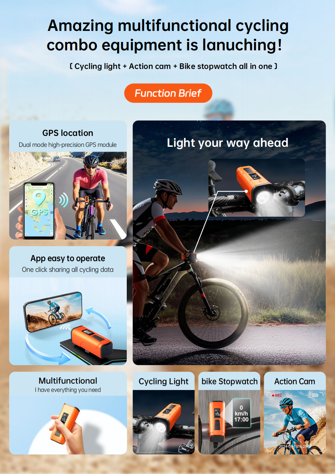 Cycling Combo Device GPS Camera Light